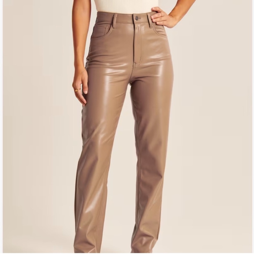 Abercrombie & Fitch The 90’s Straight Tan Vegan Leather Pants